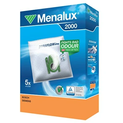 Obrázek Menalux 2000, 5 sáčků na prach, 1 mikrofiltr (syntetický sáček vysoký sací výkon a filtrace, hygienický uzávěr, proti zápachu, neutralizuje pachy, odolný roztržení, bílé)