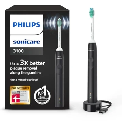 Obrázek Philips Sonicare 3100 elektrický zubní kartáček, sonický přítlačný ovladač a časovač, černý, HX3671/14