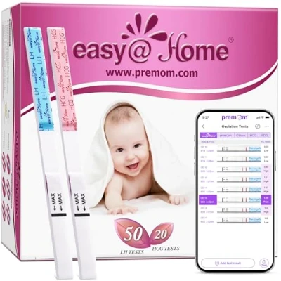 Obrázek Easy@Home 50 ovulačních testů + 20 časných těhotenských Citlivé dětské testy plodnosti na ovulaci 25 mIU/ml a těhotenské s optimální citlivostí