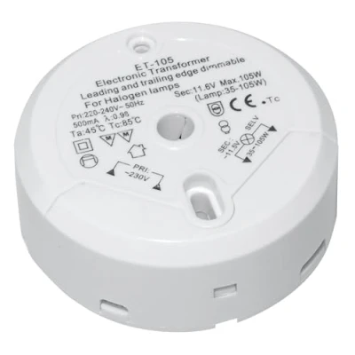 Obrázek Halogenový transformátor Transmedia LT5 3L, 230/12V/35 105 W, ochrana proti přetížení, zajištění teploty, nespadatelný, ø 85 x 32 mm