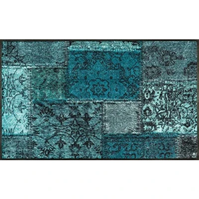 Obrázek wash+dry rohožka Vintage Patches tyrkysová 75 x 190 cm, vnitřní a vnější použití, lze prát