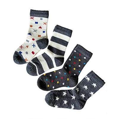 Obrázek vitsocks Dětské vlněné ponožky MERINO teplé polstrované (4x balení) chlapci a dívky, Multipack 1 (4 páry vzorované)