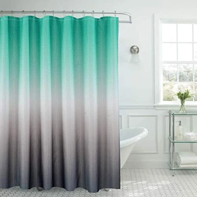 Obrázek Creative Home Ideas Duschvorhang Set aus Strukturiertem Stoff, inklusive 12 leicht gleitenden Metallringen, Moderne Badezimmer Dekoration, maschinenwaschbar, Maße: 177,8 x 182,9 cm, türkis/graues