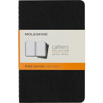 Obrázek Moleskine Cahier Journal (sada 3 notebooků s kostkovanými stranami, lepenkovým potahem a bavlněnou výšivkou, kapsa 9 x 14 cm, 64 stran) černá