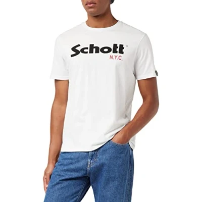 Obrázek SCHOTT Herren Ts01mclogo T Shirt, Mehrfarbig (White/Black White/Black), 34 /L30 (Herstellergröße: XXX Large) (2er Pack)