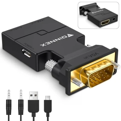 Obrázek FOINNEX Adaptér VGA na HDMI s audiem, konvertor starý PC TV monitor, 1080p konektor zdířku pro starší notebook