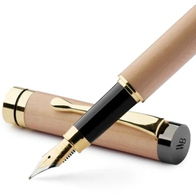 Obrázek Wordsworth &amp; Black Füllfederhalter Set, luxuriöses Bambusholz, mittelgroße Schreibfeder, Geschenketui; inklusive 6 Tintenpatronen, Tintennachfüll Konverter, Tagebucheintrag Kalligrafie [Ahornholz]