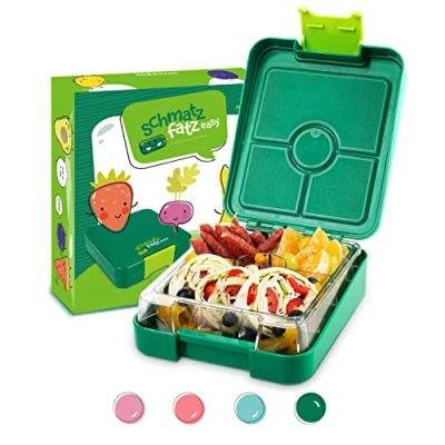 Obrázek schmatzfatz Easy Bento Lunchbox pro děti, bez BPA, box na oběd se 4 přihrádkami, snadné otevírání a čištění, ideální do školy, sport školky (zelená)