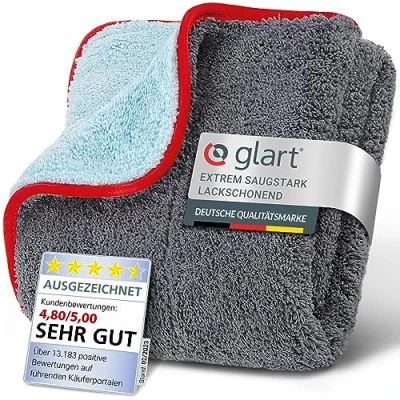 Obrázek Glart 471pp Double Sided Premium Microfibre Polish Cloth for Polishing and Dry, with Red Satin Trim 2 Colour Anthracite/Blue, 60 X 40 Cm (1 piece)