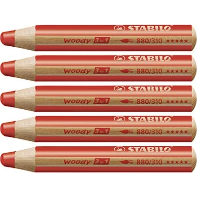 Obrázek Pastelka, vodní barva a vosková křída STABILO woody 3 v 1 balení 5 ks karmínově červená