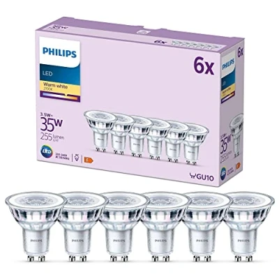 Obrázek Philips LED Classic GU10 žárovky 6 ks v balení (35 W), reflektor bodová světla s teplým bílým světlem, energeticky úsporné dlouhou životností