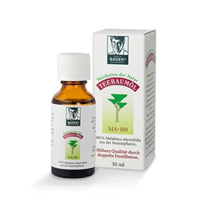 Obrázek BADERs Tea Tree Olej. Klasika z lékárny. Dvojitě destilovaný. Desinfekční. 100% australská Melaleuca alternifolia (30 ml)