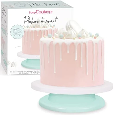 Obrázek ScrapCooking Tortenplatte Mit fuß Ø 28 cm Stand, 360 Drehteller Dekoration von Kuchen, Torten, Desserts und Cake Design, Kuchenplatte Drehbar, Weiß &amp; Wassergrün, 5204, PP geeignet, Mehrfarbig
