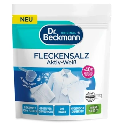 Obrázek Dr. Beckmann Prášek, sůl na skvrny aktivní bílá pro bělejší prádlo působí proti více než 100 skvrnám vč. dávkovací lžíce 400 g
