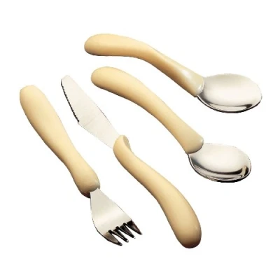 Obrázek Homecraft Caring Cutlery, Ivory Handle Retail Packed Set, Knife, Fork, Spoon, Teaspoon, (Eligible for VAT Relief in the UK) nerezová ocel Eating Utensil, Silverware Weak Grip, Elderly, Disabled