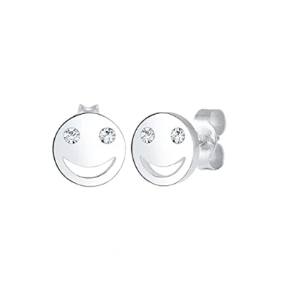 Obrázek Elli Náušnice Smiley Face Emoji Swarovski® krystaly stříbro 925, Mincovní stříbro, Křišťál