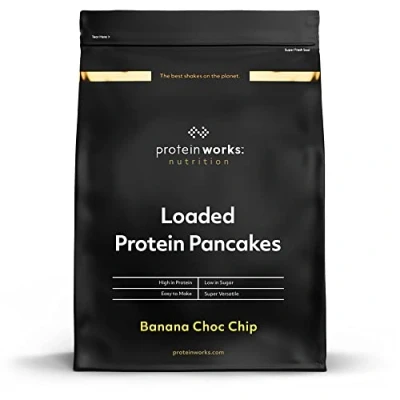Obrázek Protein Works Loaded Palačinky Banánový čokoládový čip Snídaně bohatá na proteiny Snack s nízkým obsahem cukru rychlá a snadná výroba 500 g