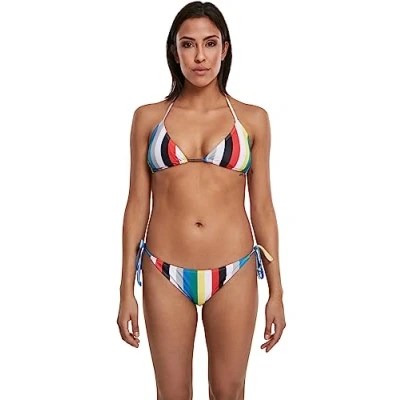 Obrázek Urban Classics dámské bikiny s trojúhelníkovým topem, dvoudílné plavky pruhované bikiny, velikosti XS XL, Vícebarevné (Multicolor 01667)