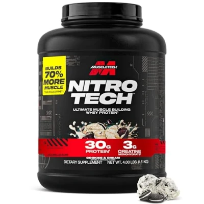 Obrázek Whey Protein prášek, MuscleTech Nitro Tech Isolate &amp; Peptides, proteinový prášek pro růst svalů, muže a ženy, cookies krém, 1,81 kg (40 porcí)