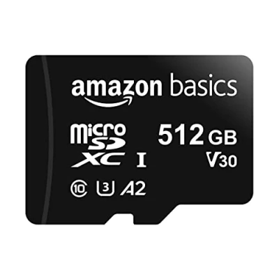 Obrázek Amazon Basics MicroSDXC, 512 GB, s SD adaptérem, A2, U3, rychlost čtení až 100 Mbit/s