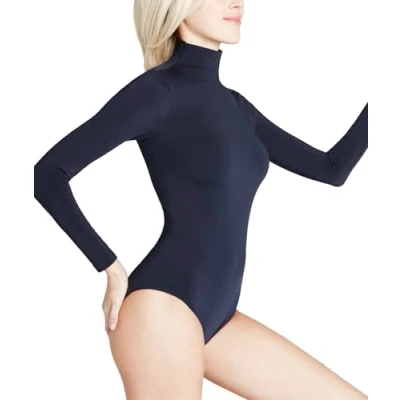 Obrázek FALKE dámské Rich Cotton body elegantní dlouhý rukáv bezešvé se stojáčkem měkké jednobarevné prodyšná bavlna 1 kus, Modrá (námořnická 6179)