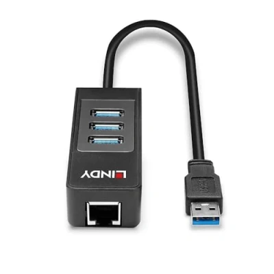 Obrázek LINDY 43176 USB 3.1 Hub a adaptér Gigabit Ethernet