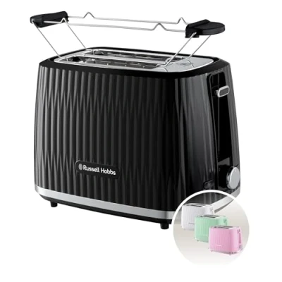 Obrázek Russell Hobbs Toustovač [pro 2 plátky] Eden (6 stupňů opečení, zvedání, rozmrazování, zahřívání a zastavení, zásuvka na drobky, nástavec pečivo, černý) 27371 56