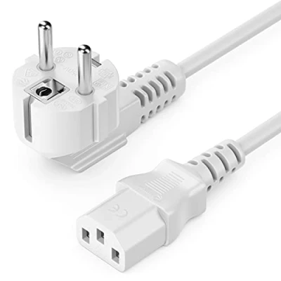 Obrázek deleyCON 2 m kabel pro studená zařízení síťový ochranný kontakt konektor typ F (CEE 7/4) 90 Závitý na spojku se studeným zařízením C13 zdířka PC počítač monitor tiskárna Beamer