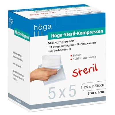 Obrázek Hoega sterilní pro komprese, písečný komprese 5 x cm 2 kusy, sterilní, 8 x, EN 14079 typ 17, 3dílné balení