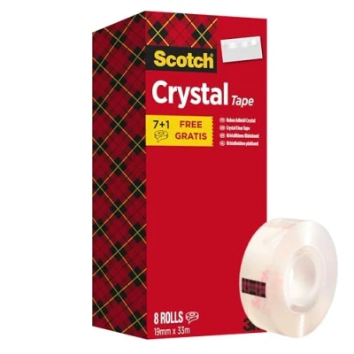 Obrázek Scotch Křišťálová lepicí páska, transparentní, výhodné balení, 8 rolí, 19 mm x 33 m univerzální páska na opravy, uzavírání dokumentů