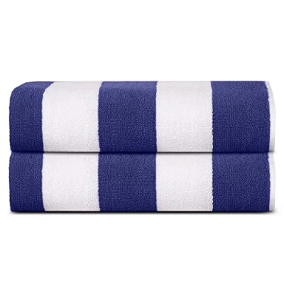 Obrázek Sweet Needle Strandtücher Gestreift Klassisch, Ringgesponnenes Poolhandtuch aus 100% Baumwollfrottee, Schnelltrocknend, 450 g/m², 2er Pack, für Erwachsene (Cabana Königsblau, 76 x 152 cm)