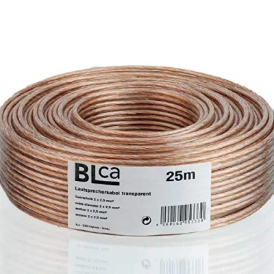 Obrázek DCSk BLca 25 m 2 x 2,5 mm² Reproduktorový kabel CCA I k reproduktoru izolovaný transparentní s označením polarity LS jako metrové zboží pro stereo zařízení atd.