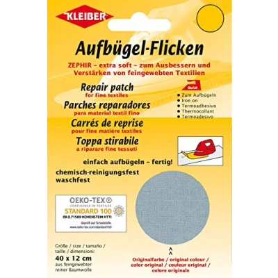 Obrázek Kleiber + Co.GmbH Nažehlovací záplaty Zephir, světle šedá, cca 40 cm x 12