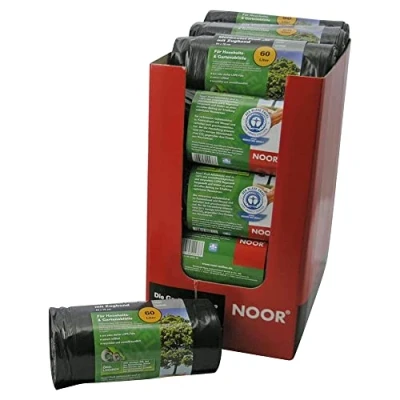 Obrázek NOOR Pytel na odpadky Profi &#039;M&#039; 60 L I černé, recyklovatelné pytle se stahovací páskou pro snadné použití Extra silné domácí a zahradní odpad 20dílná role