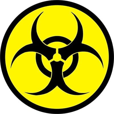 Obrázek nálepka Biohazard I kulatá Ø 10 cm Varování před biologickým rizikem výstražná se symbolem nebezpečí žlutá černá odolná proti povětrnostním vlivům UVLaminat kfz028