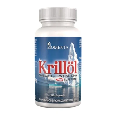 Obrázek BIOMENTA Krilový olej 90 antarktických kapslí krilloil SUPERBA™ ve vysokých dávkách s Omega 3 + EPA DHA fosfolipidy astaxanthin prémiová kvalita