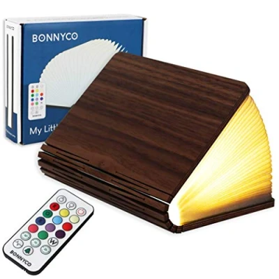 Obrázek BONNYCO Buchlampe Holz mit Farbwechsel 16 Farben und Timer LED Geschenk für Frauen Männer zum Geburtstag Weihnachten Kleine Lampe Deko Wohnzimmer Schlafzimmer Zimmer