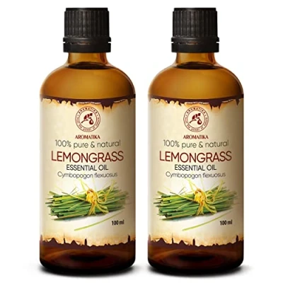 Obrázek Lemongrass olej 2 x 100 ml Cymbopogon Flexuosus Indie přírodní &amp; čistý Éterický pro aromaterapii Aroma difuzér vonná lampa pokojová vůně Essential Oil