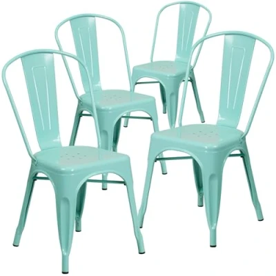 Obrázek Flash Furniture Stohovatelná židle z kovu pro vnitřní i venkovní použití, gumového plastu, železo, mátově zelená, 4 kusy