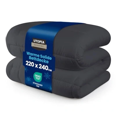 Obrázek Utopia Bedding přikrývka 220 x 240 cm, celoroční s výplní 370 GSM, prodyšná spací deka, super měkká hebká (šedá)