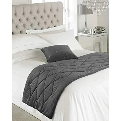 Obrázek Riva Paoletti New Diamante Bed Runner ZinnGrau Kristall Pailletten Gesteppte Geometric Design 100% Polyester Füllung 70 X 220 Cm (28&quot; 87&quot; Zoll) Entwickelt In Großbri