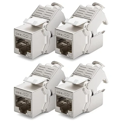 Obrázek deleyCON 4x CAT 7 Keystone Jack modul optimální pro CAT7 CAT6 CAT6a instalační kabel spojka propojovací síťový STP stínění RJ45 zdířka 1000 MHz 10 Gbit/s řezací svorka (LSA)