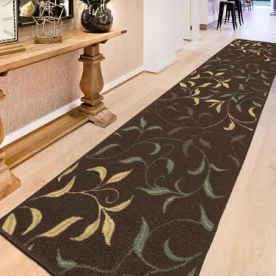 Obrázek Ottomanson Ottohome Kollektion Teppichläufer mit Gummirückseite und modernem Blätter Design, 80 cm x 300 cm, Braun
