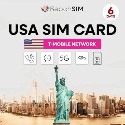 Obrázek beachSIM T Mobile USA SIM neomezené údaje a telefonování &amp; SMS (USA 6 dní)