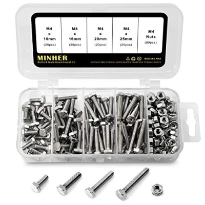 Obrázek M4 304 sada šestihranných šroubů a matic z ušlechtilé oceli, strojní šrouby (10 mm 16 20 25 mm)