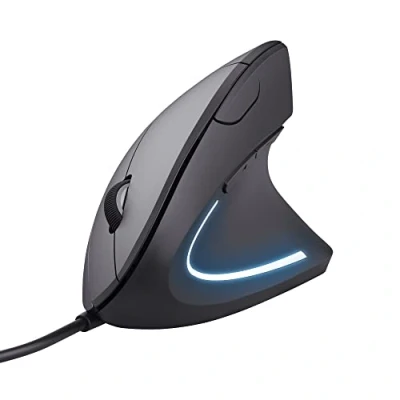 Obrázek Trust Verto vertikální ergonomická myš, prevence proti rameni / tenisovému (RSI syndrom), 1000/1600 DPI, LED osvětlení, PC myš s kabelem pro praváky, počítač, laptop, Mac černá