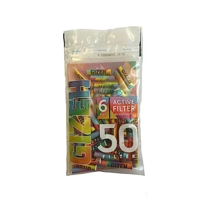 Obrázek Gizeh Raucherbedarf 20576 filtr s aktivním uhlím Slim Size 6 mm Rainbow 50 PE sáček, papír