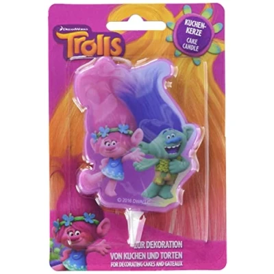 Obrázek DECOCINO Dortová svíčka Trolls Poppy &amp; Branch výška cca 7 cm 2D DreamWorks vosková pro zdobení koláčů, muffinů a dortů narozeninová dekorace