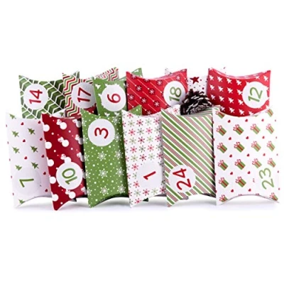 Obrázek Adventní kalendář k naplnění Pillow Green 24 dárkových boxů, krabiček, vánočního kalendáře, DIY sada pro kutily, vč. nálepek adventních čísel, od pajoma