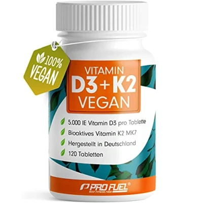 Obrázek Vitamín D3 K2 VEGAN 120 tablet s 5000 IE + 200 mcg (MK7) vitamin ve vysokých dávkách a veganský stačí na 19 měsíců laboratorně testováno certifikátem bez nežádoucích přísad